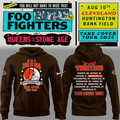 02.45. New Hoodie Foo Fighters x Cleveland Browns - Take Cover Tour 2026 Hoodie