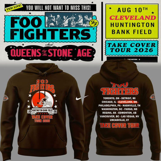 02.45. New Hoodie Foo Fighters x Cleveland Browns - Take Cover Tour 2026 Hoodie