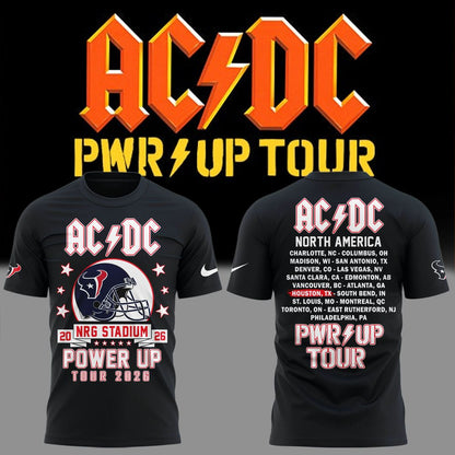 001.12. New Black Shirt AC/DC x Houston Texas - Power Up Tour 2026 T-Shirt
