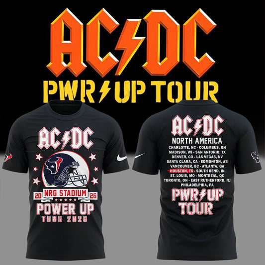 001.12. New Black Shirt AC/DC x Houston Texas - Power Up Tour 2026 T-Shirt