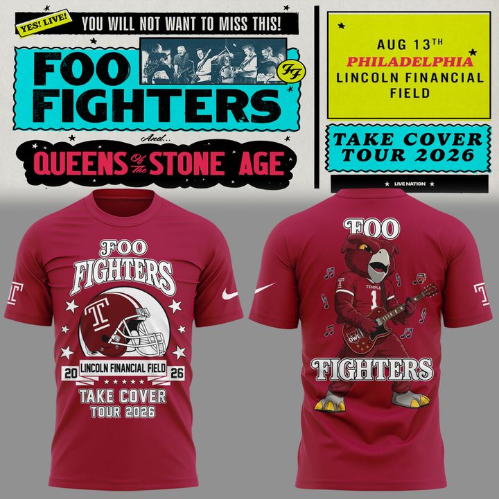 01.10. Perfect Shirt Foo Fighters x Temple Football - Take Cover Tour 2026 T-Shirt