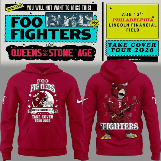 02.34. Perfect Hoodie Foo Fighters x Temple Football - Take Cover Tour 2026 Hoodie