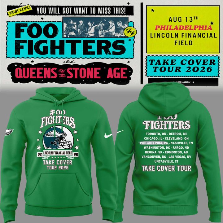 02.24. Perfect Hoodie Foo Fighters x Philadelphia Eagles - Take Cover Tour 2026 Hoodie
