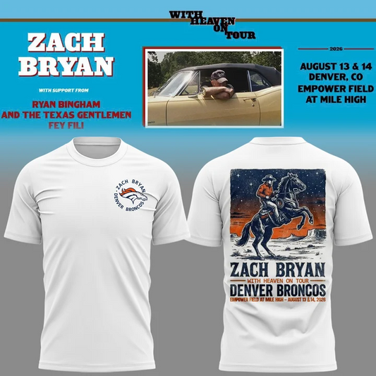 001.18. Special White 2026 Zach Bryan x Denver Broncos - With Heaven On Tour 2026 T-Shirt