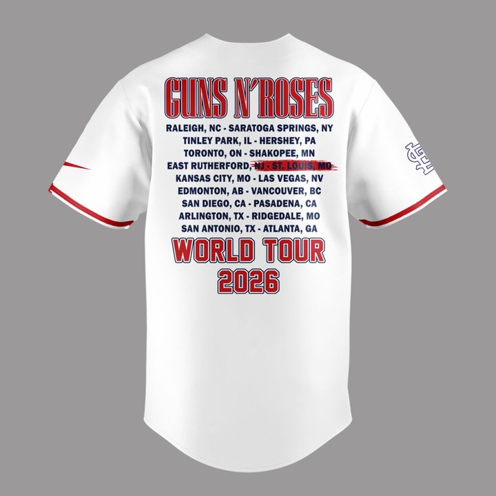 01.28. White Baseball Jersey Guns N' Roses x St. Louis Cardinals - World Tour 2026 Baseball Jersey