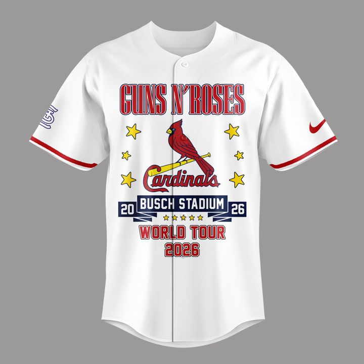 01.35. New White Guns N' Roses x St. Louis Cardinals - World Tour 2026 Baseball Jersey