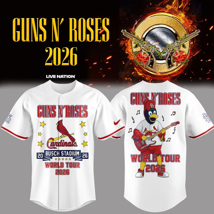 01.35. New White Guns N' Roses x St. Louis Cardinals - World Tour 2026 Baseball Jersey