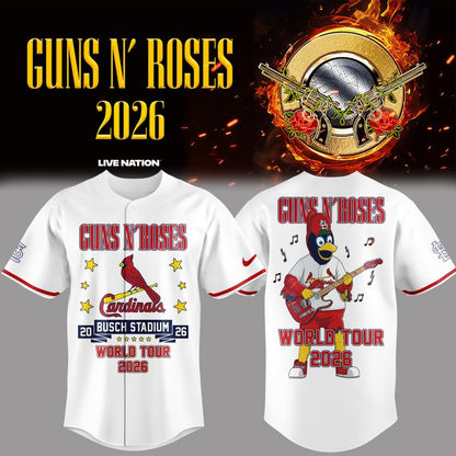 01.35. New White Guns N' Roses x St. Louis Cardinals - World Tour 2026 Baseball Jersey