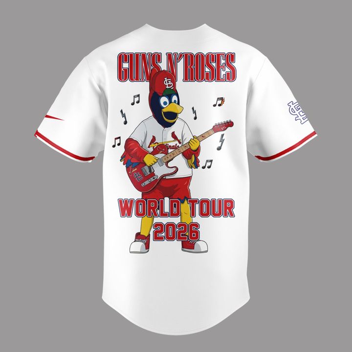 01.35. New White Guns N' Roses x St. Louis Cardinals - World Tour 2026 Baseball Jersey