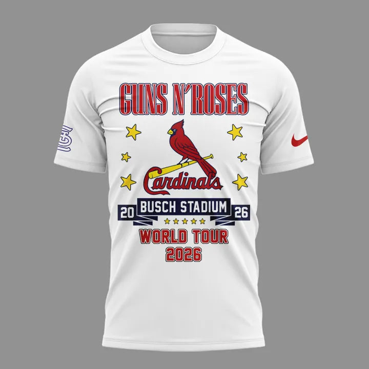 01.12. New White Shirt Guns N' Roses x St. Louis Cardinals - World Tour 2026 T-Shirt
