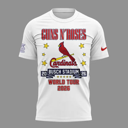 01.12. New White Shirt Guns N' Roses x St. Louis Cardinals - World Tour 2026 T-Shirt