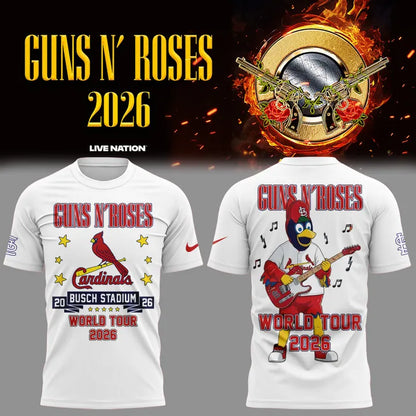 01.12. New White Shirt Guns N' Roses x St. Louis Cardinals - World Tour 2026 T-Shirt