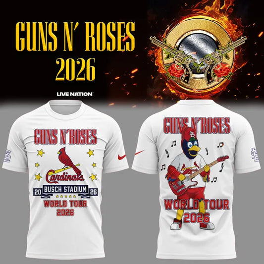 01.12. New White Shirt Guns N' Roses x St. Louis Cardinals - World Tour 2026 T-Shirt
