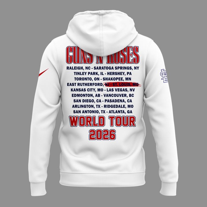 01.32. New White Hoodie Guns N' Roses x St. Louis Cardinals - World Tour 2026 Hoodie