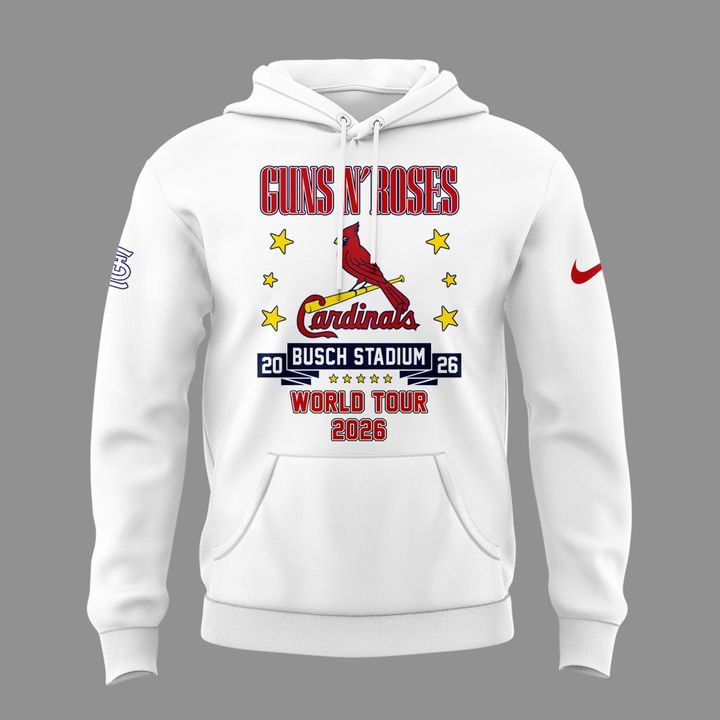 01.32. New White Hoodie Guns N' Roses x St. Louis Cardinals - World Tour 2026 Hoodie