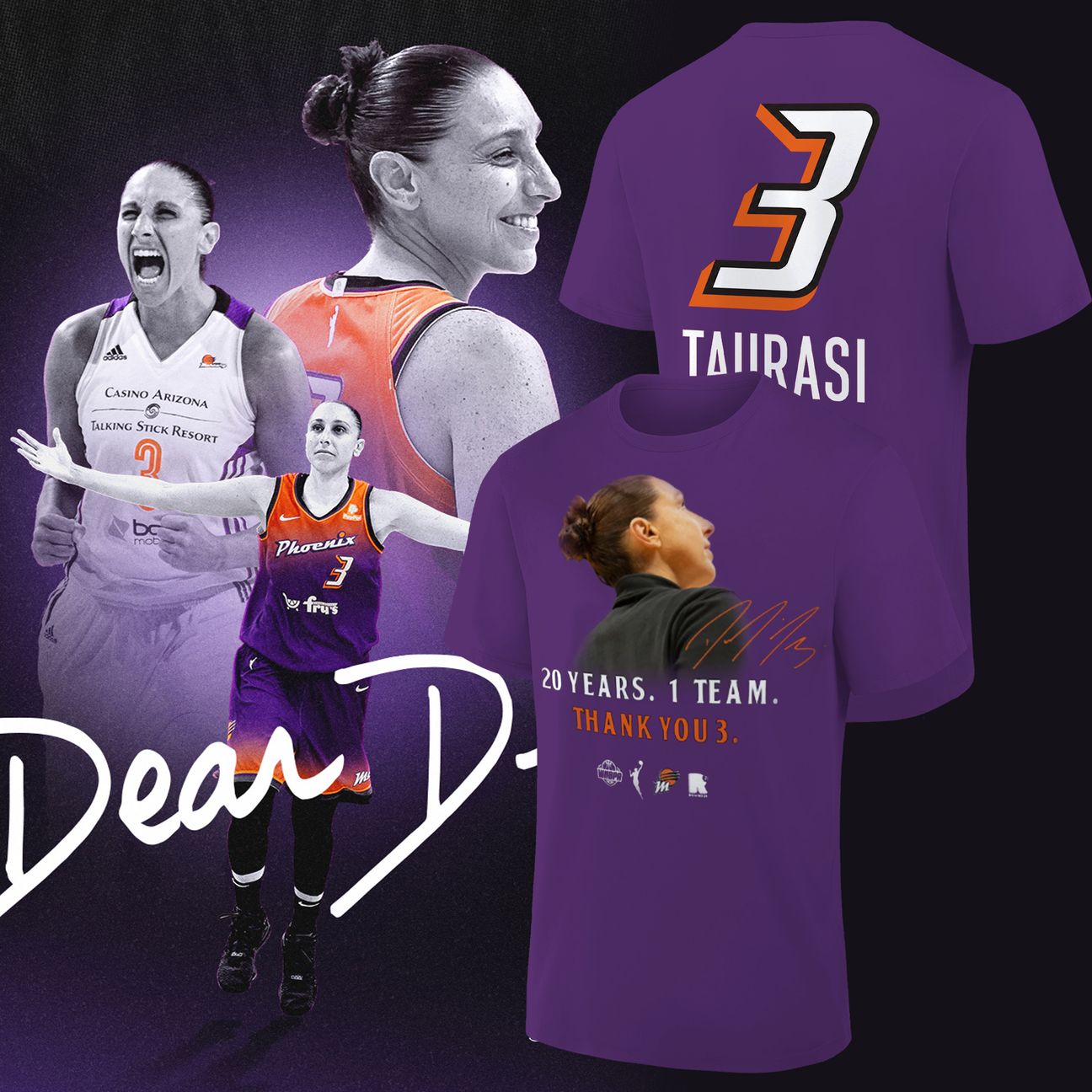 Unisex round21 Diana Taurasi Purple Phoenix Mercury 20 Years 1 Team Portrait T-Shirt