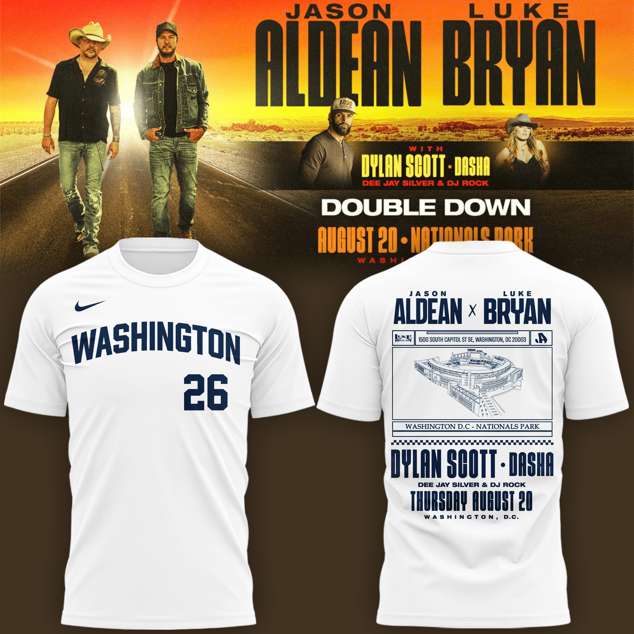 Limited Edition Washington Nationals x Jason Aldean And Luke Bryan White T-Shirt