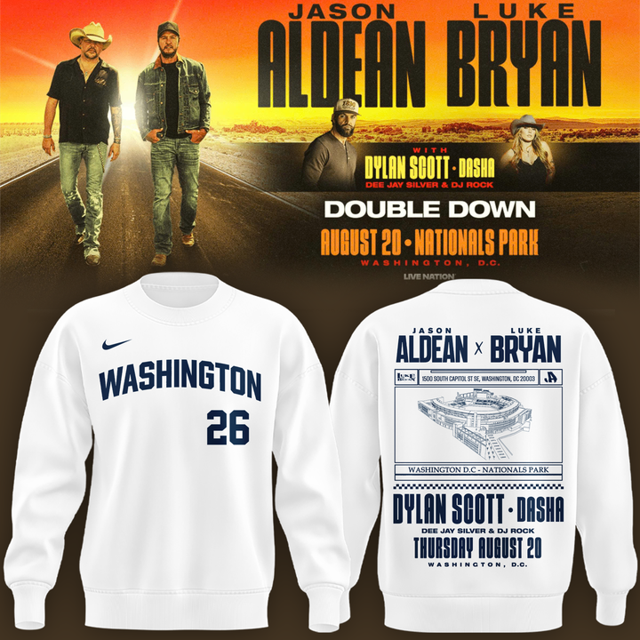 Limited Edition Washington Nationals x Jason Aldean And Luke Bryan White Sweatshirt