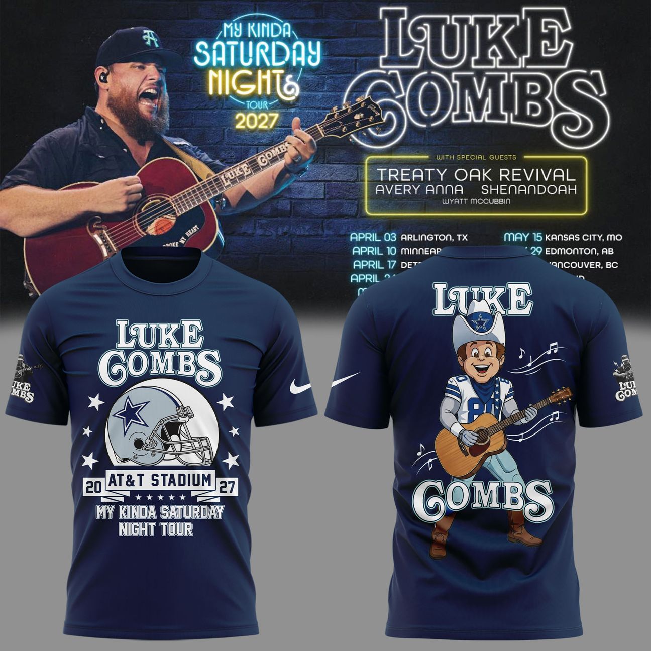 12. Limited Edition Luke Combs x Dallas Cowboys - My Kinda Saturday Night Tour 2027 T-Shirt