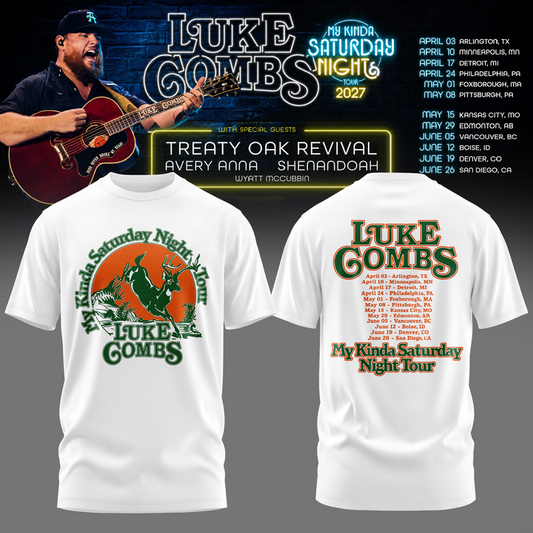 18. White Shirt Luke Combs - My Kinda Saturday Night Tour 2027 T-Shirt