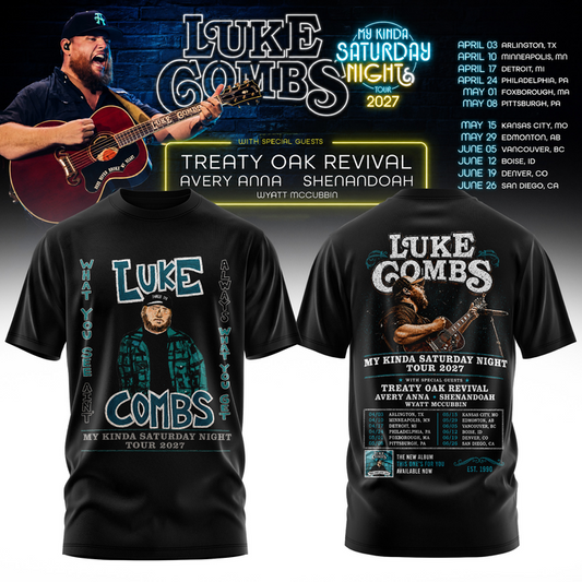 36. Limited Shirt Luke Combs - My Kinda Saturday Night Tour 2027 T-Shirt