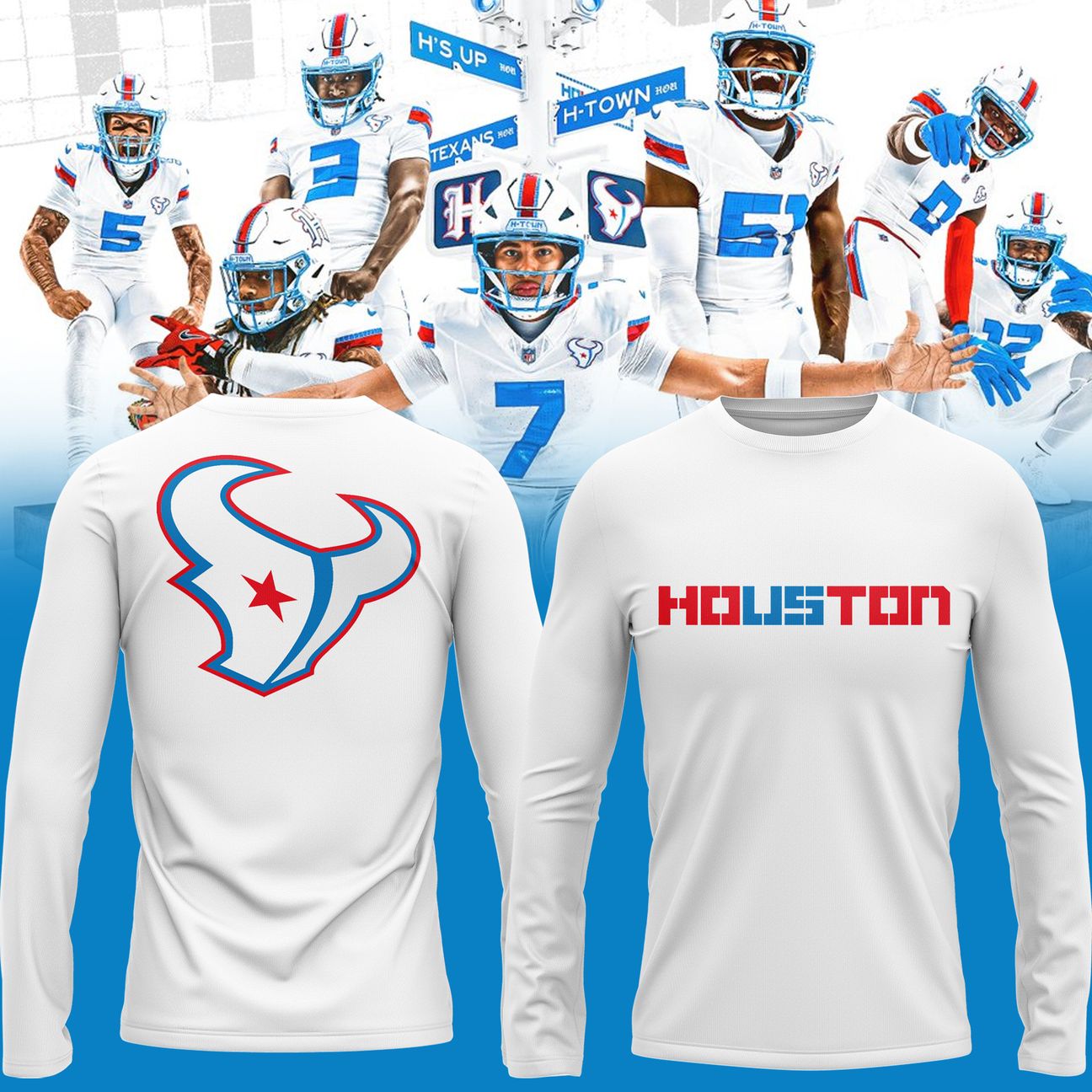 2. Houston Texans Rivalries By the H. For the H. 2026 Long Tee / White