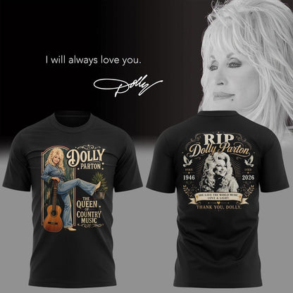01. Black Shirt Dolly Parton Rest In Peace - The Queen Of Country Music 1946-2026 T-Shirt