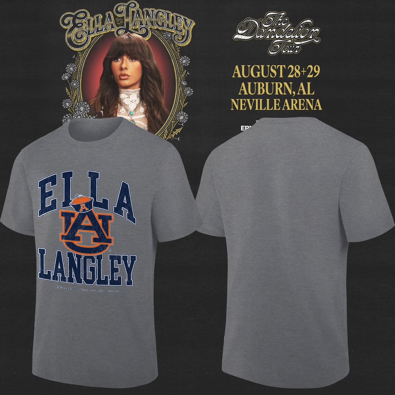 9. Auburn Tigers x Ella Langley – The Dandelion Tour 2026 Neville Arena Tee