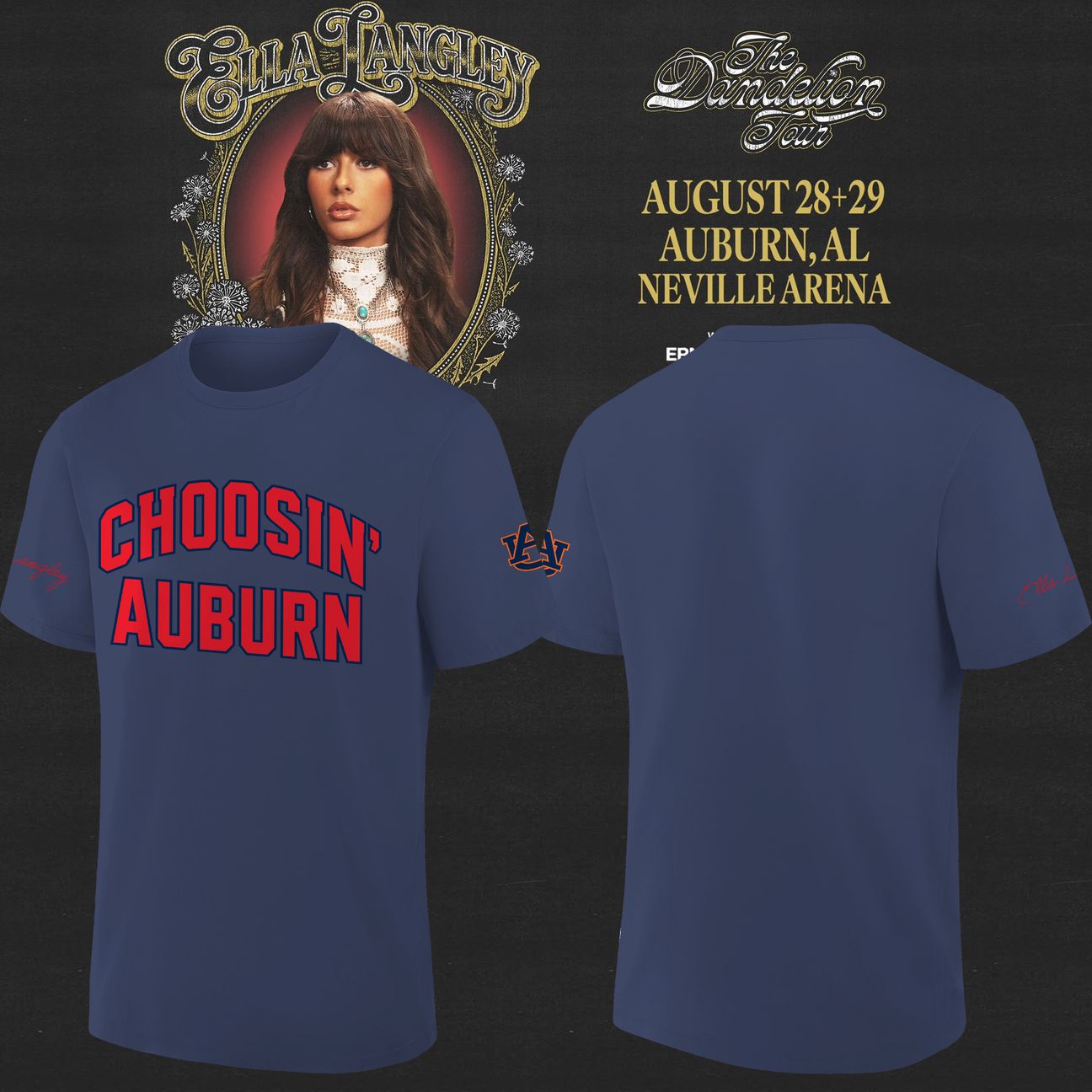 11. Auburn Tigers x Ella Langley – The Dandelion Tour 2026 Neville Arena Tee