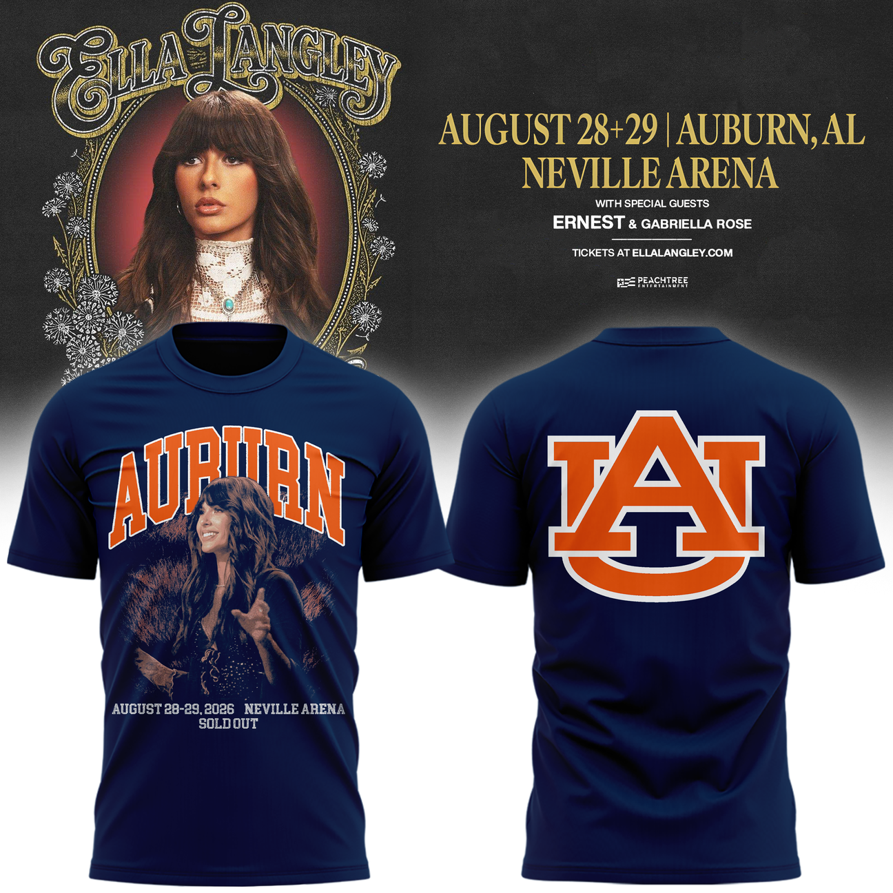 01.Auburn Tigers x Ella Langley-The Dandelion Tour 2026 T-shirt