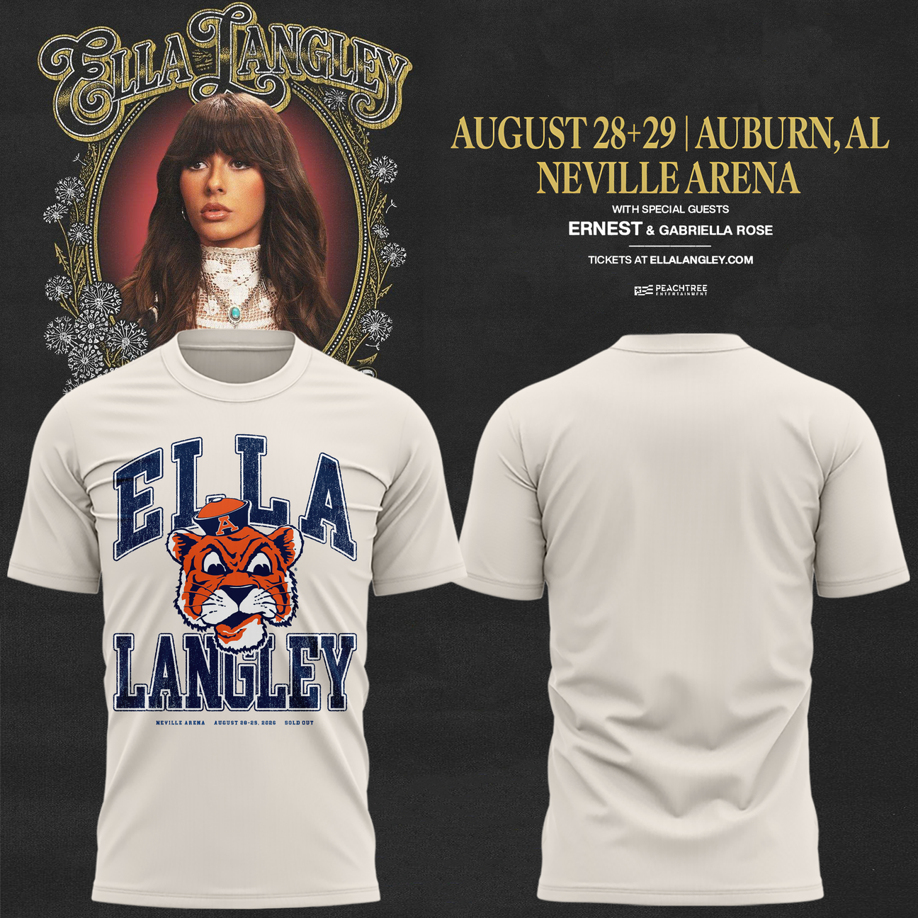 02.Auburn Tigers x Ella Langley-The Dandelion Tour 2026 T-shirt
