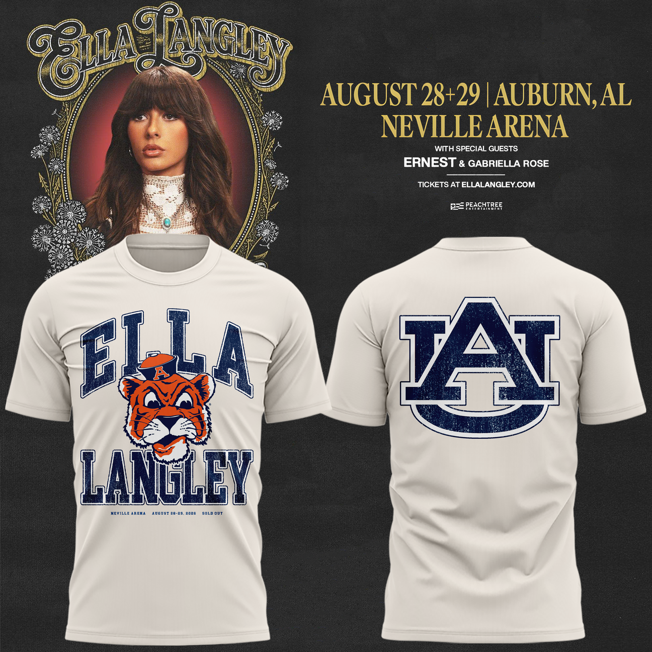 03.Auburn Tigers x Ella Langley-The Dandelion Tour 2026 T-shirt