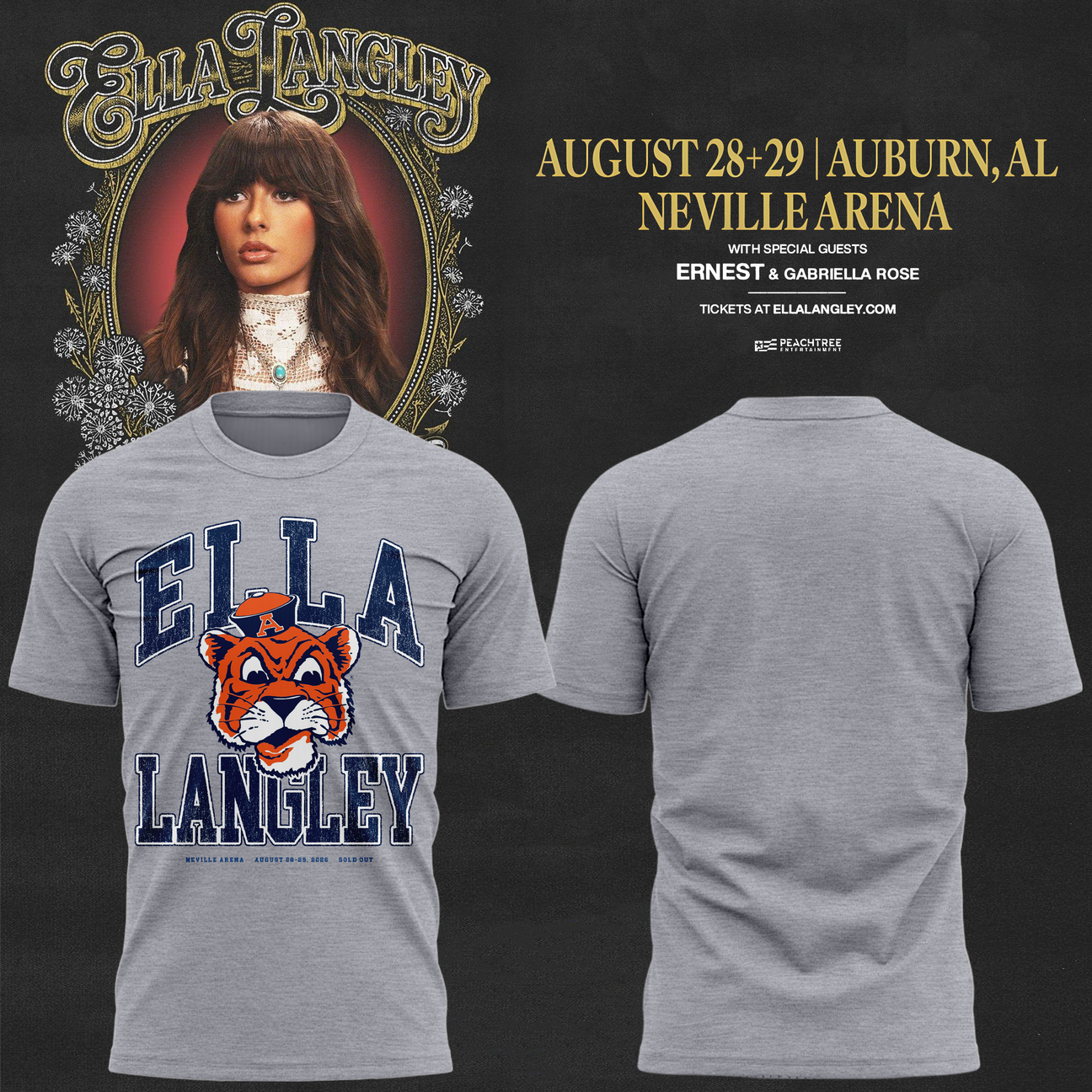 04.Auburn Tigers x Ella Langley-The Dandelion Tour 2026 T-shirt
