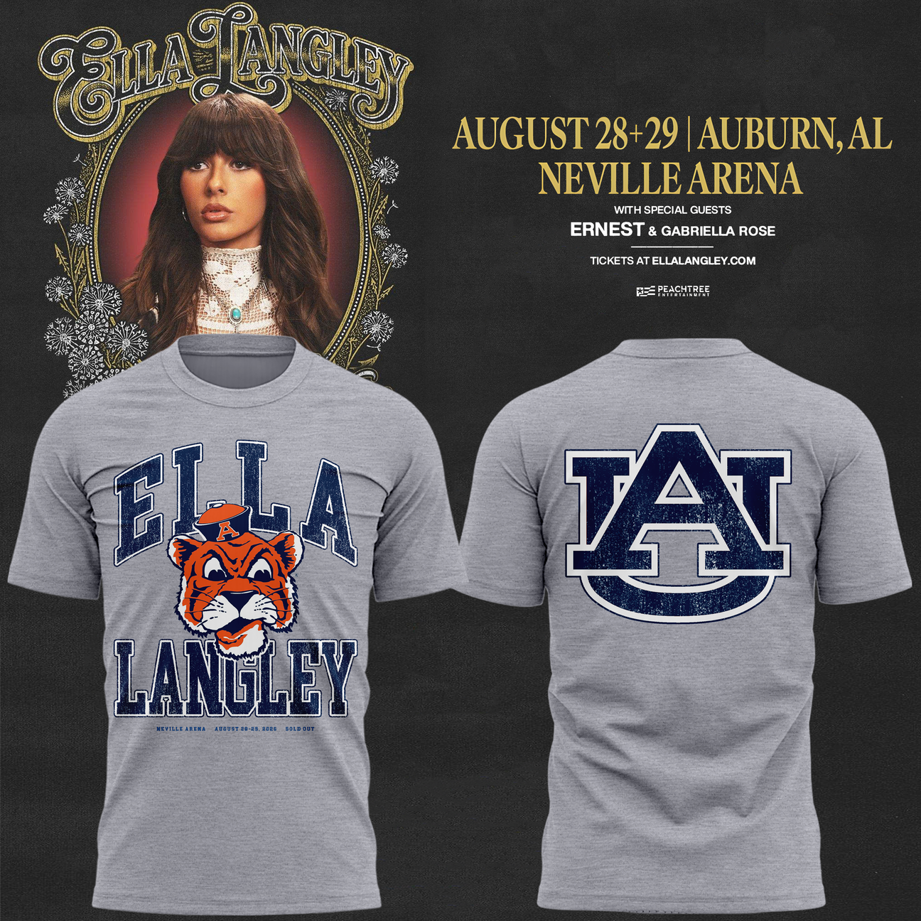 05.Auburn Tigers x Ella Langley-The Dandelion Tour 2026 T-shirt