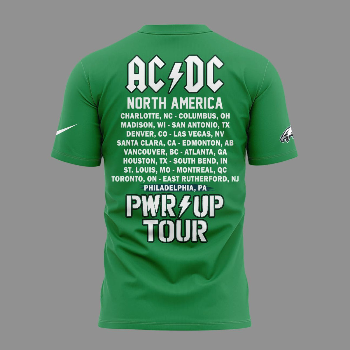 01. Green Shirt AC/DC x Philadelphia Eagles - POWER UP TOUR 2026 T-Shirt
