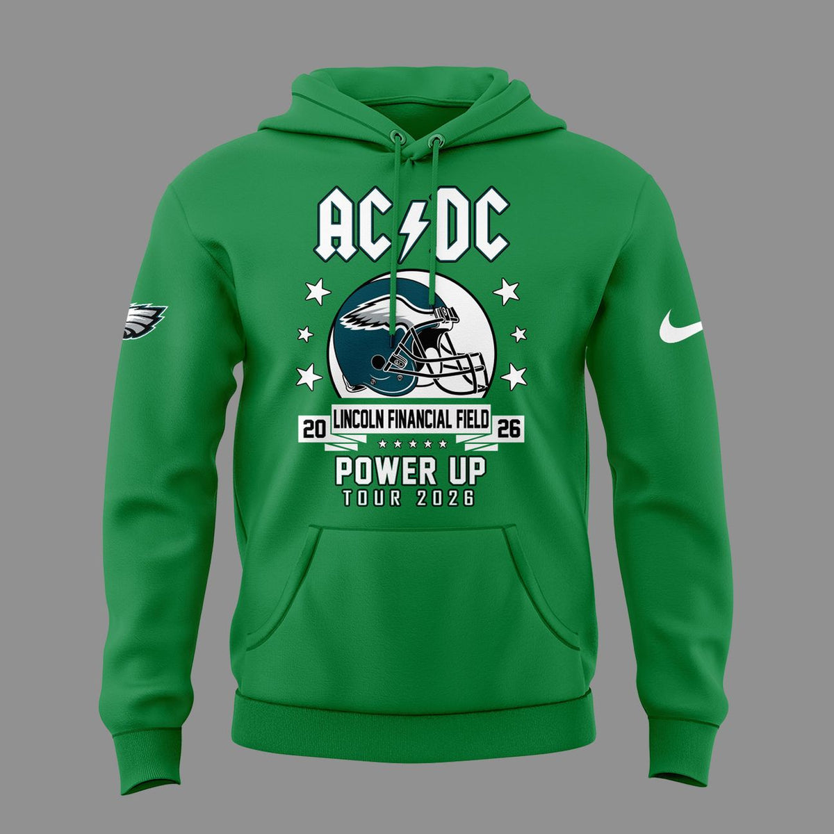 01.16. Green Hoodie AC/DC x Philadelphia Eagles - POWER UP TOUR 2026 Hoodie