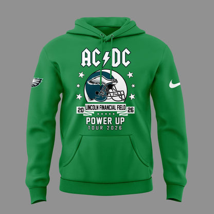01.16. Green Hoodie AC/DC x Philadelphia Eagles - POWER UP TOUR 2026 Hoodie