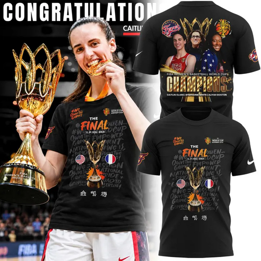 02.06. Team USA FIBA Women’s Basketball World Cup 2026 Champions Caitlin Clark Stephanie White Aliyah Boston T-Shirt