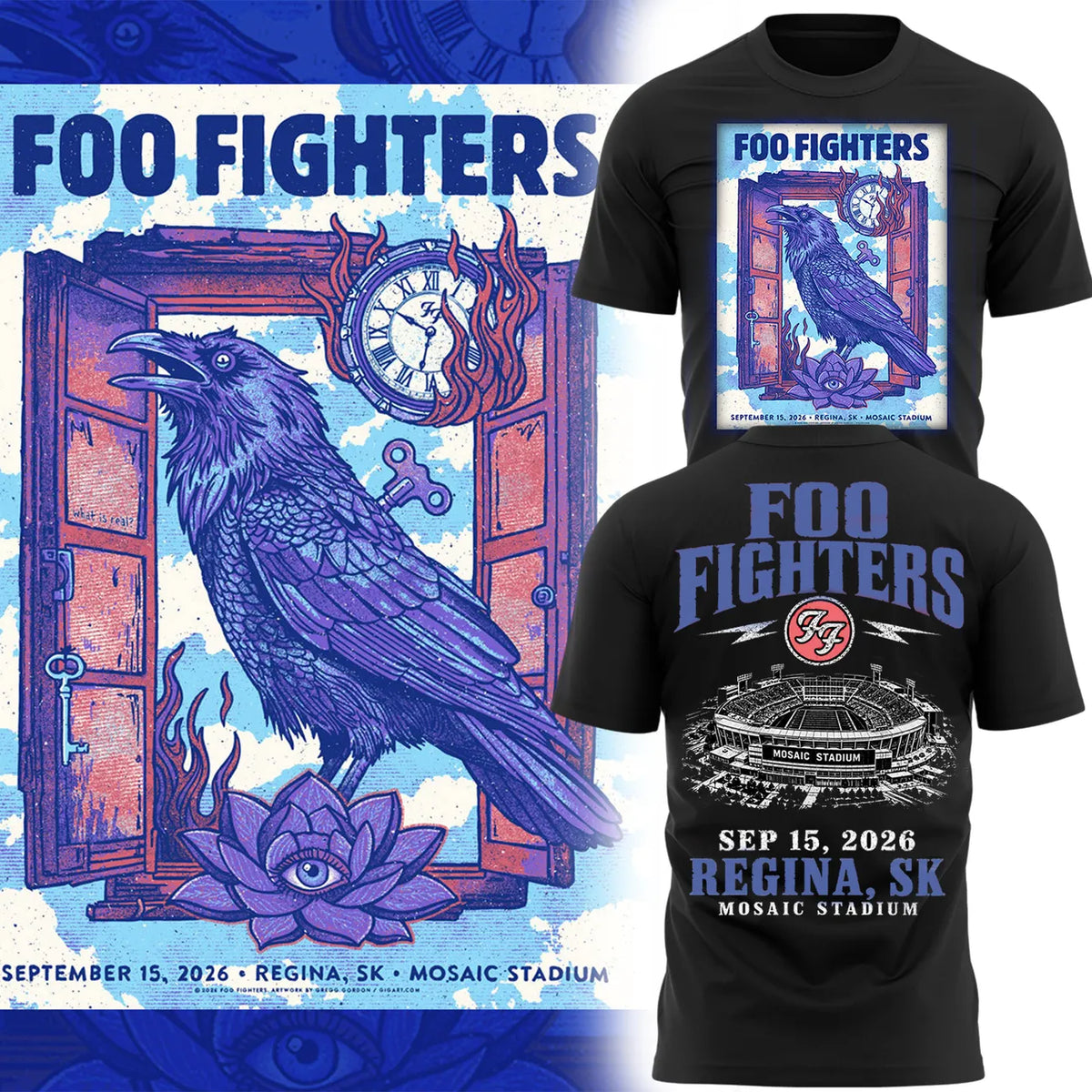 Foo Fighters Mosaic Stadium Regina 2026 Tour T-Shirt