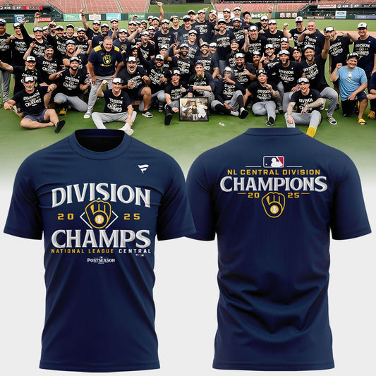 1.Milwaukee Brewers Fanatics Navy 2025 NL Central Division Champions Locker Room T-Shirt