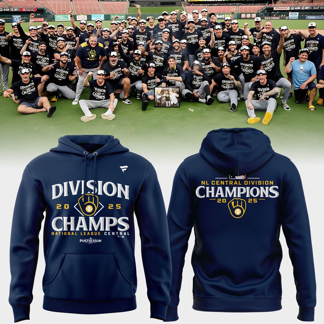1.Milwaukee Brewers Fanatics Navy 2025 NL Central Division Champions Locker Room Hoodie