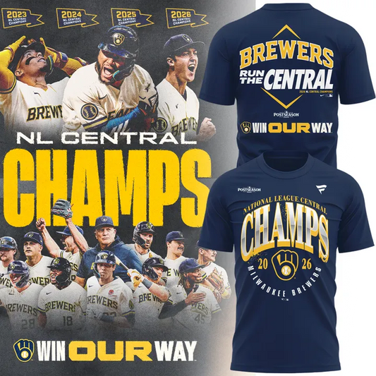 03.06. Milwaukee Brewers Fanatics Navy 2026 NL Central Division Champions T-Shirt🏆🏆🏆🏆 Win Our Way 2026 T-Shirt