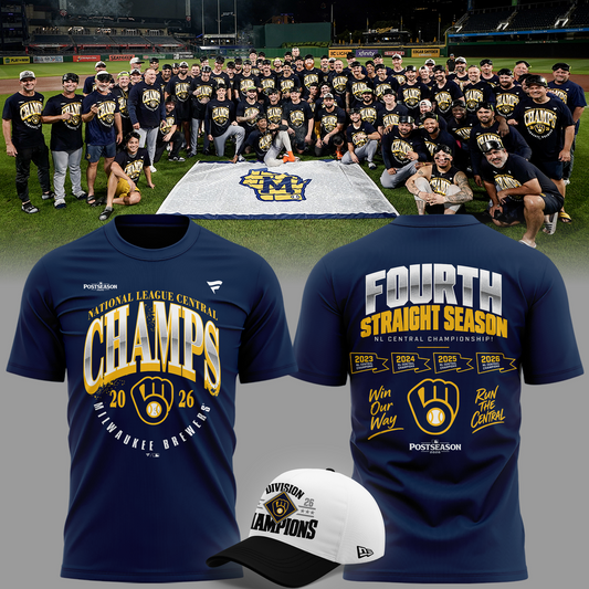 Milwaukee Brewers Fanatics 2026 NL Central Division Champions Locker Room T-Shirt - NavyMilwaukee Brewers Fanatics 2026 NL Central Division Champions Locker Room T-Shirt - Navy