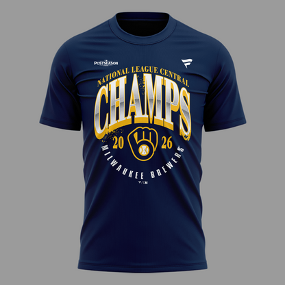Milwaukee Brewers Fanatics 2026 NL Central Division Champions Locker Room T-Shirt - NavyMilwaukee Brewers Fanatics 2026 NL Central Division Champions Locker Room T-Shirt - Navy