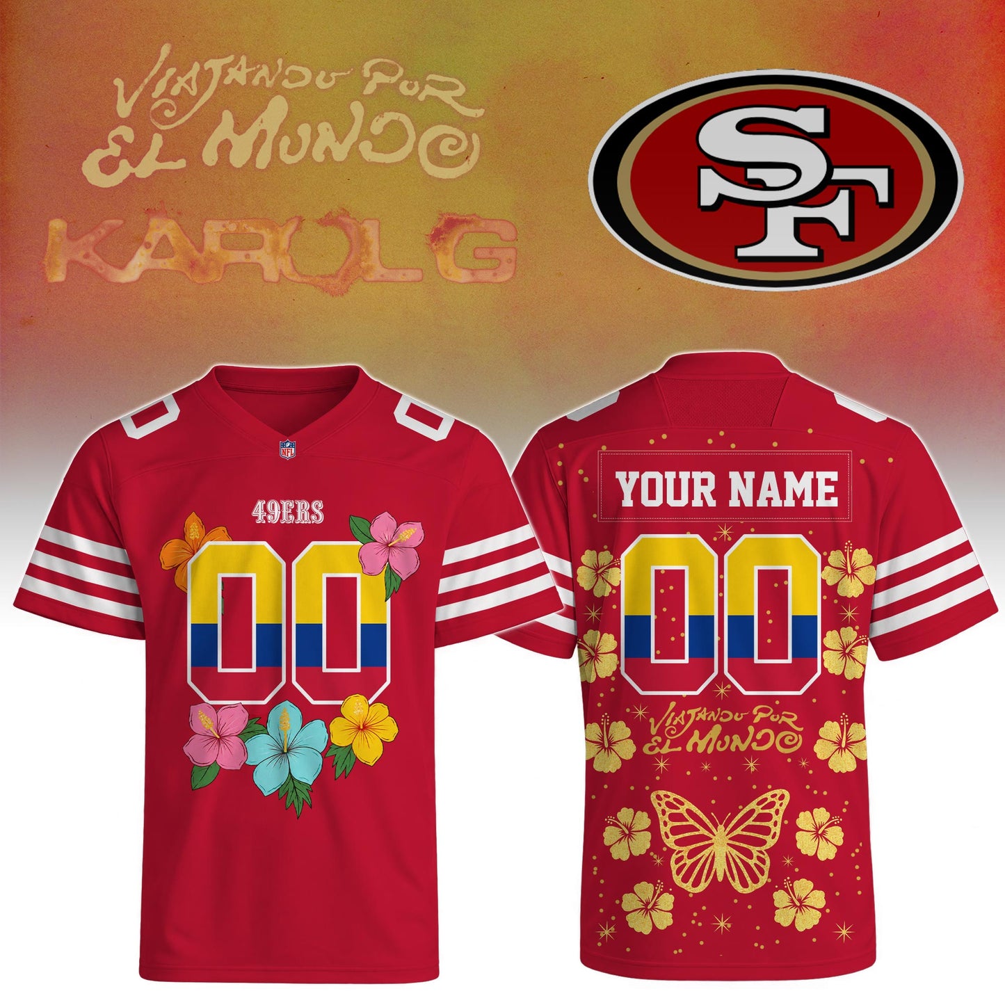 _San Francisco 49ers x Karol G “Viajando Por El Mundo” Apparel Jersey Custom
