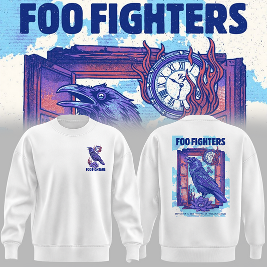 Foo Fighters Tour Poster Artwork Featuring Purple Raven Clock And Lotus Flower Sweater
