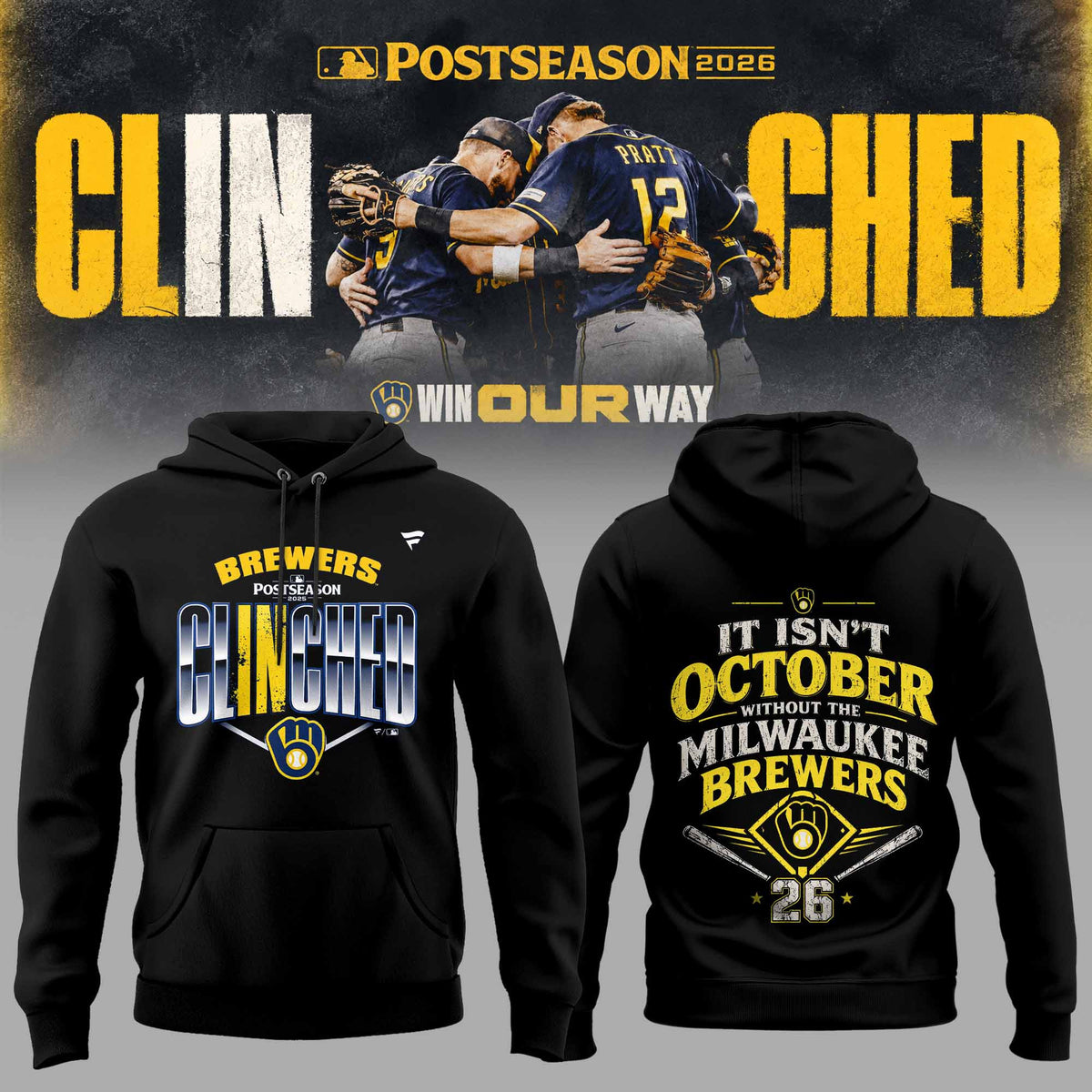 . Milwaukee Brewers Postseason 2026 3D All-Over Print Graphic Hoodie V8