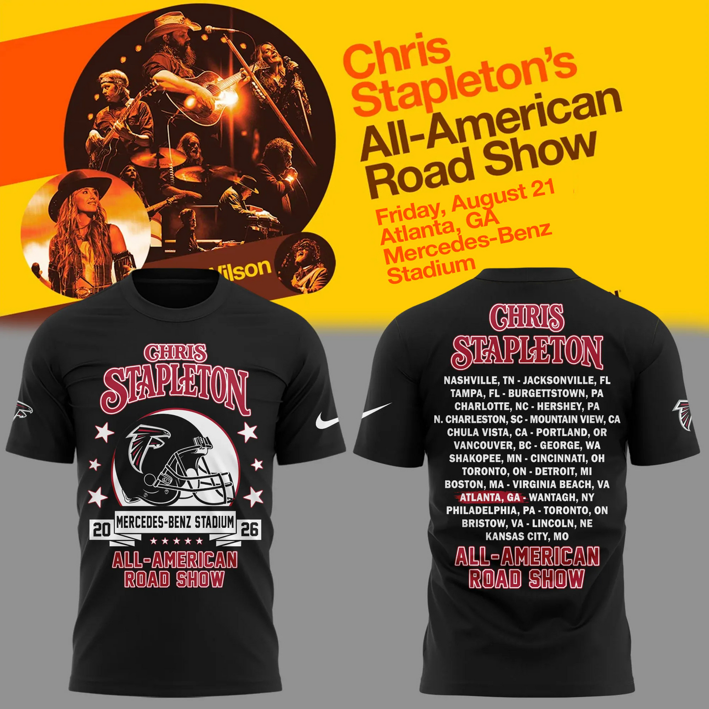 03.03. Perfect 2026 Chris Stapleton x Atlanta Falcons - All American Road Show 2026 T-Shirt